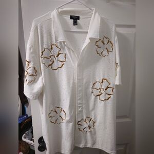 White Floral Embroidered Men's Shirt